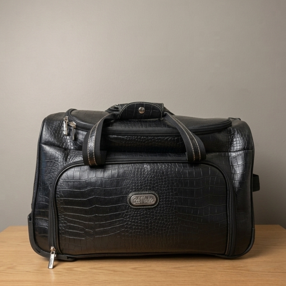 Black Croc-Embossed Travel Duffel Bag for Men
